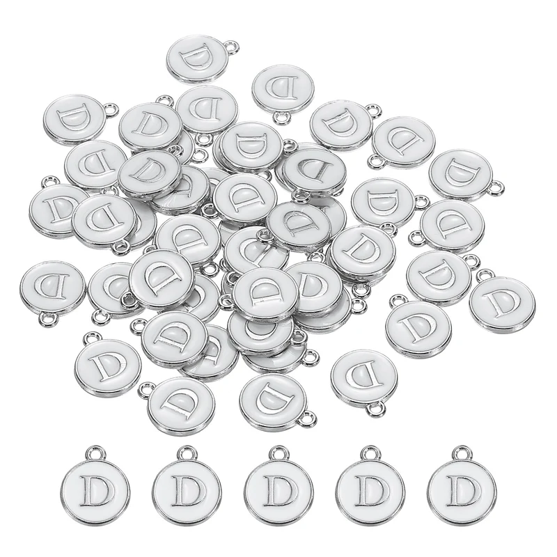 50 Pcs Alphabet D Enamel Letter Charm Enamel Initial Charm White