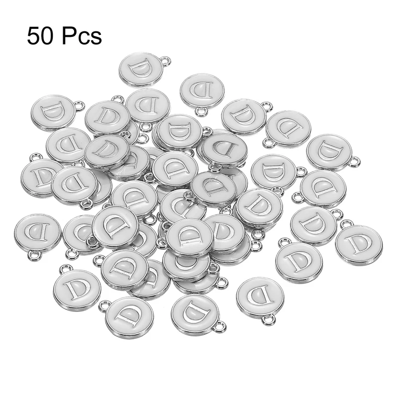 50 Pcs Alphabet D Enamel Letter Charm Enamel Initial Charm White