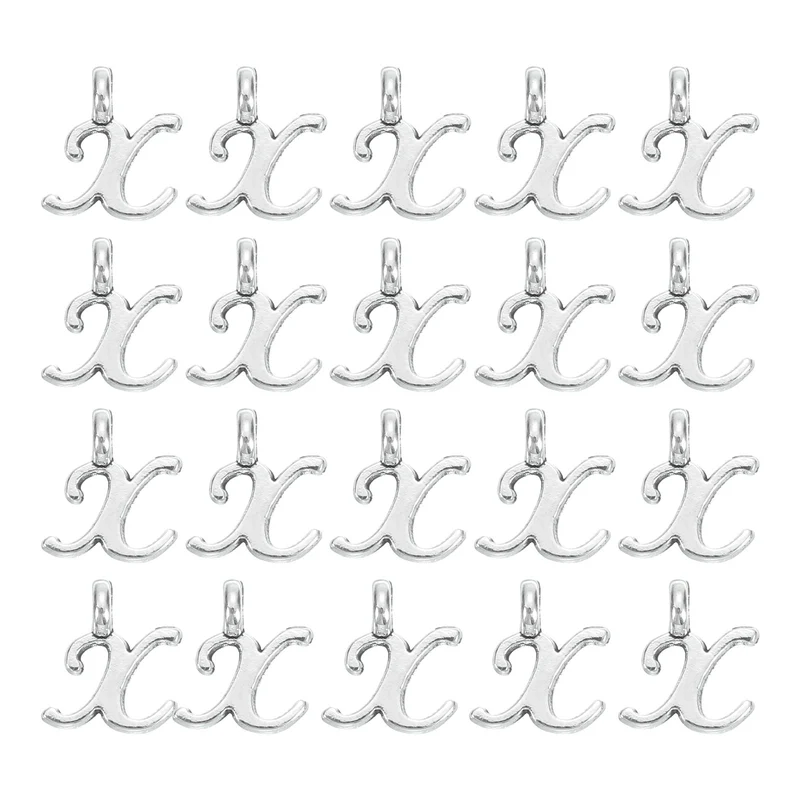 100Pcs A-Z Alphabet Charm, Metal Alphabet x Letter Charm Initial Charm, Silver