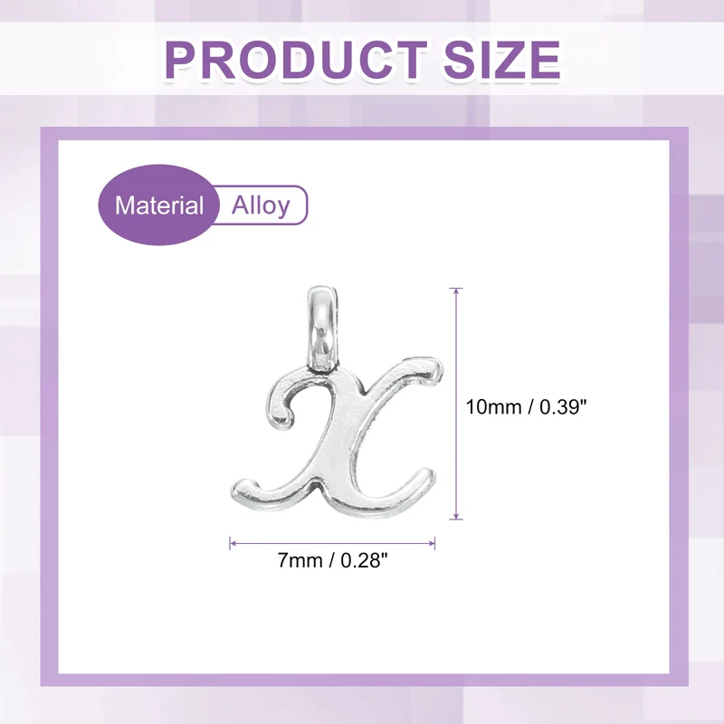 100Pcs A-Z Alphabet Charm, Metal Alphabet x Letter Charm Initial Charm, Silver