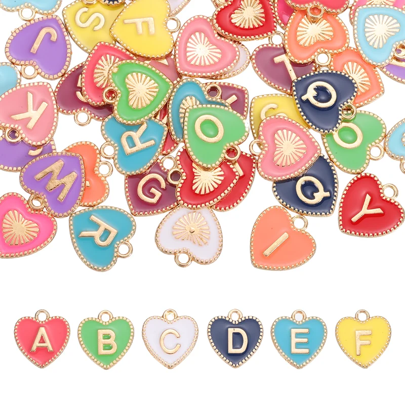 52 Pcs Letter Initial Charm A-Z Heart Letter Charm(Multicolor)