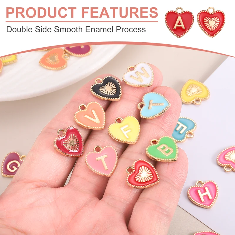52 Pcs Letter Initial Charm A-Z Heart Letter Charm(Multicolor)