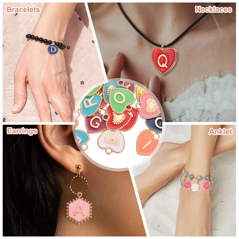 52 Pcs Letter Initial Charm A-Z Heart Letter Charm(Multicolor)