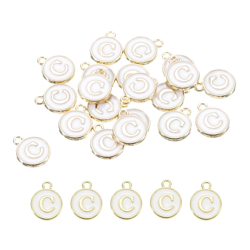 Alphabet C Letter Charm Double Sided Enamel Alphabet Pendant White 20 Pcs