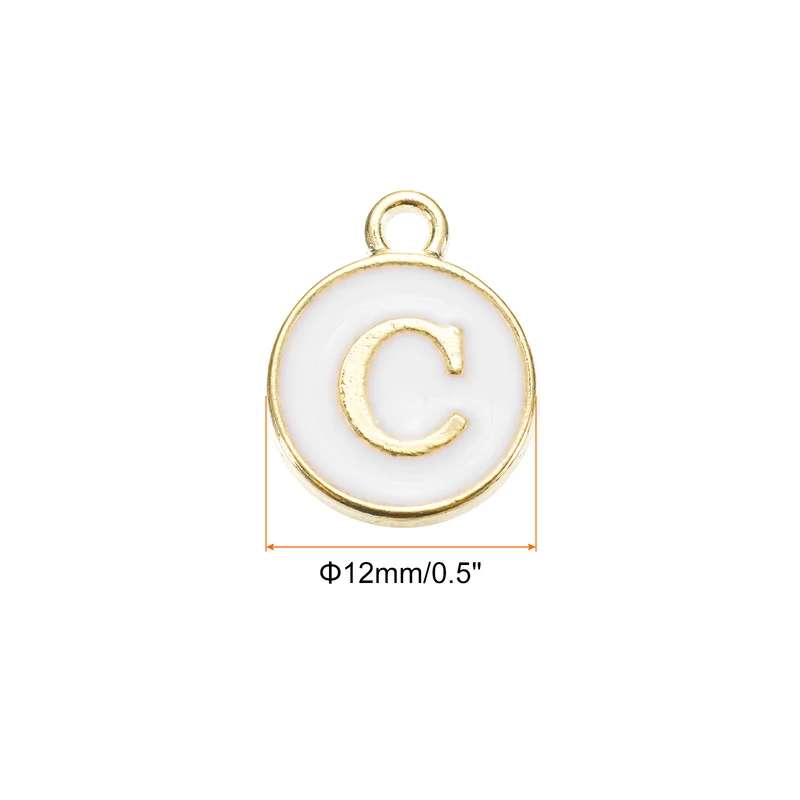 Alphabet C Letter Charm Double Sided Enamel Alphabet Pendant White 20 Pcs