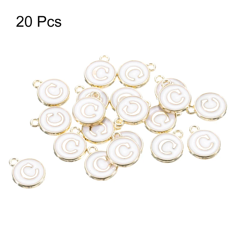 Alphabet C Letter Charm Double Sided Enamel Alphabet Pendant White 20 Pcs