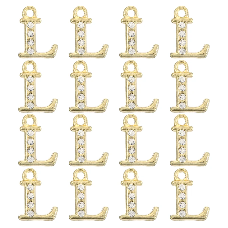 Rhinestone Letter Charm, 16pcs 1.5mm Metal L Letter Charm, Gold