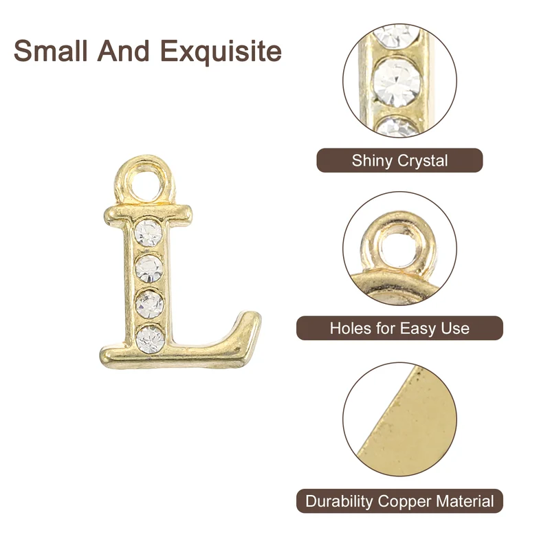 Rhinestone Letter Charm, 16pcs 1.5mm Metal L Letter Charm, Gold