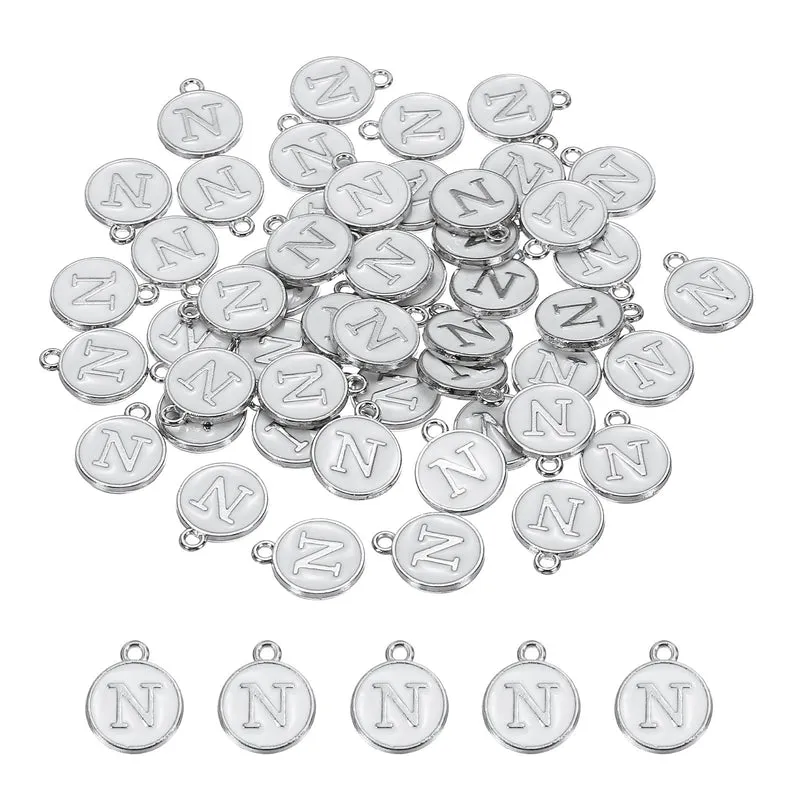 Alphabet N Enamel Letter Charm Jewelry Charm Enamel Initial Charm White Pendant Charm for Jewelry Making, Bracelet, Craft, Pack of 50