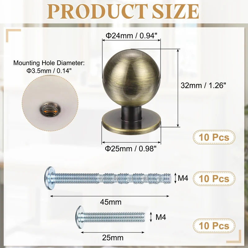 10Pcs 15/16" (24mm) Aluminum Round Cabinet Dresser Knobs Champagne Bronze