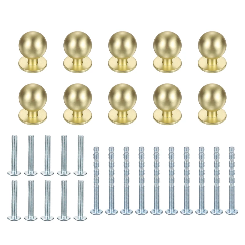 10Pcs 15/16" (24mm) Aluminum Round Cabinet Dresser Knobs Brushed Gold