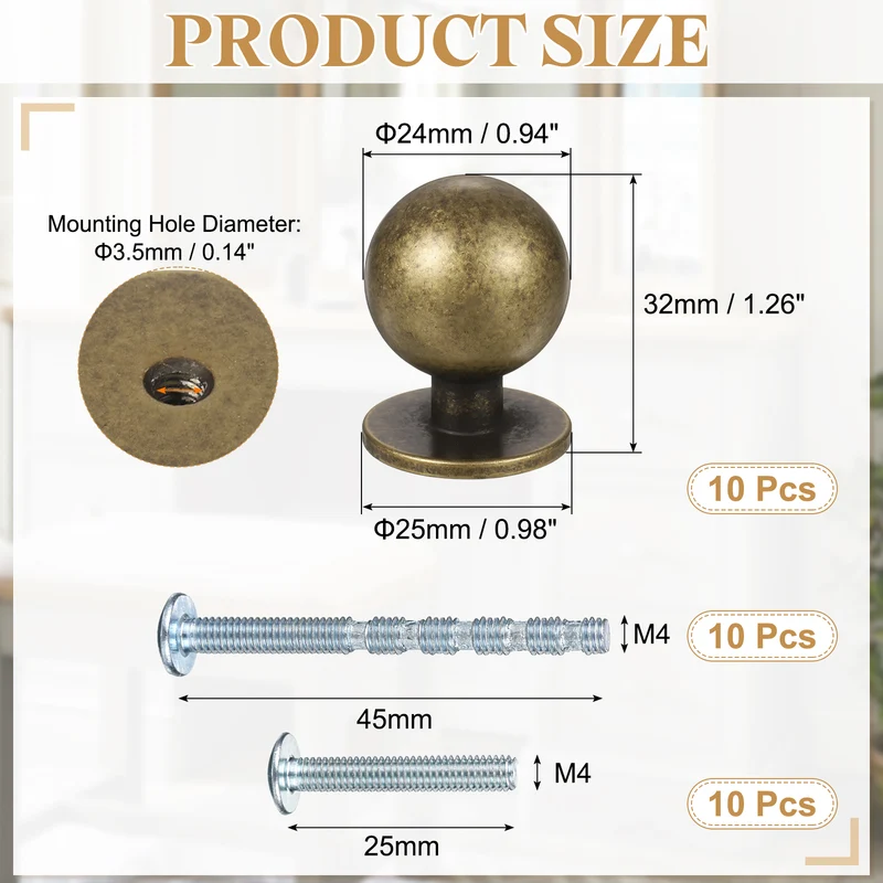 10Pcs 15/16" (24mm) Aluminum Round Cabinet Dresser Knobs Bronze