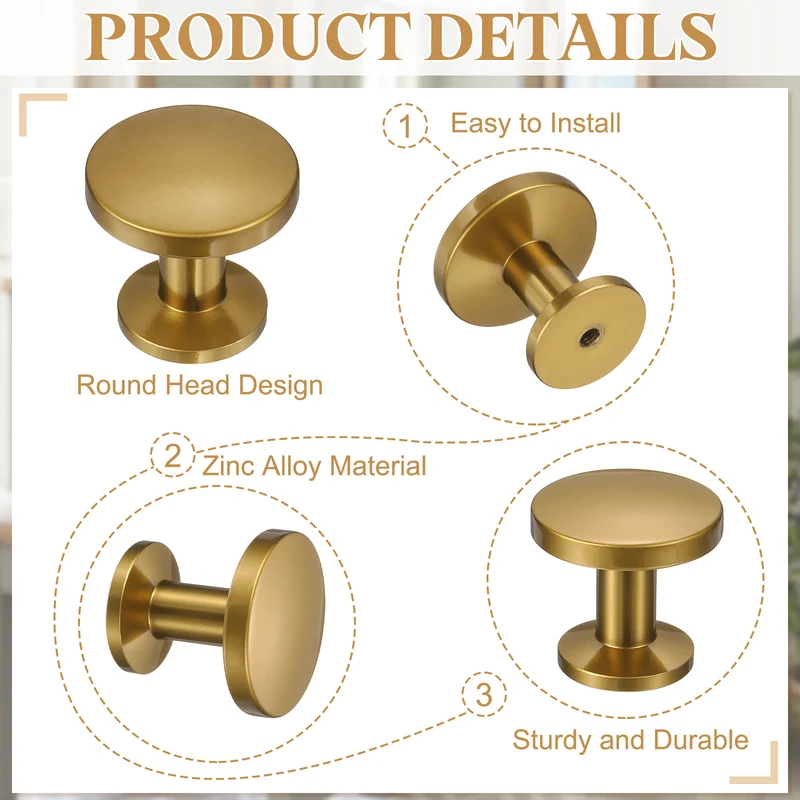 10Pcs 1-1/5" (30mm) Zinc Alloy Round Cabinet Dresser Knobs Champagne Copper