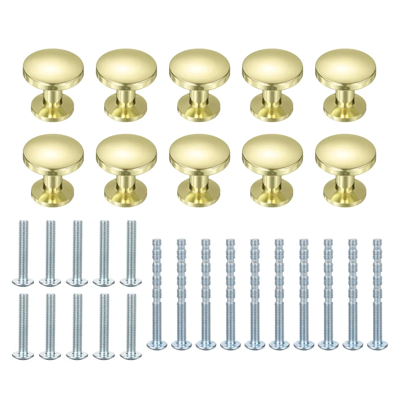 10Pcs 1-1/5" (30mm) Zinc Alloy Round Cabinet Dresser Knobs Gold