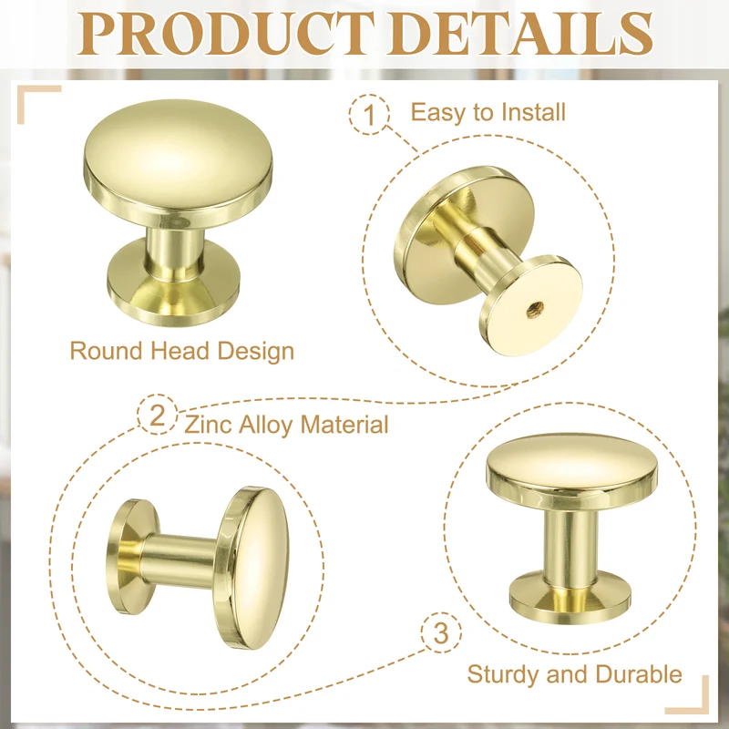 10Pcs 1-1/5" (30mm) Zinc Alloy Round Cabinet Dresser Knobs Gold