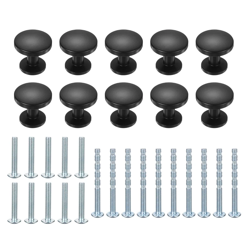 10Pcs 1-1/5" (30mm) Zinc Alloy Round Cabinet Dresser Knobs Matte Black