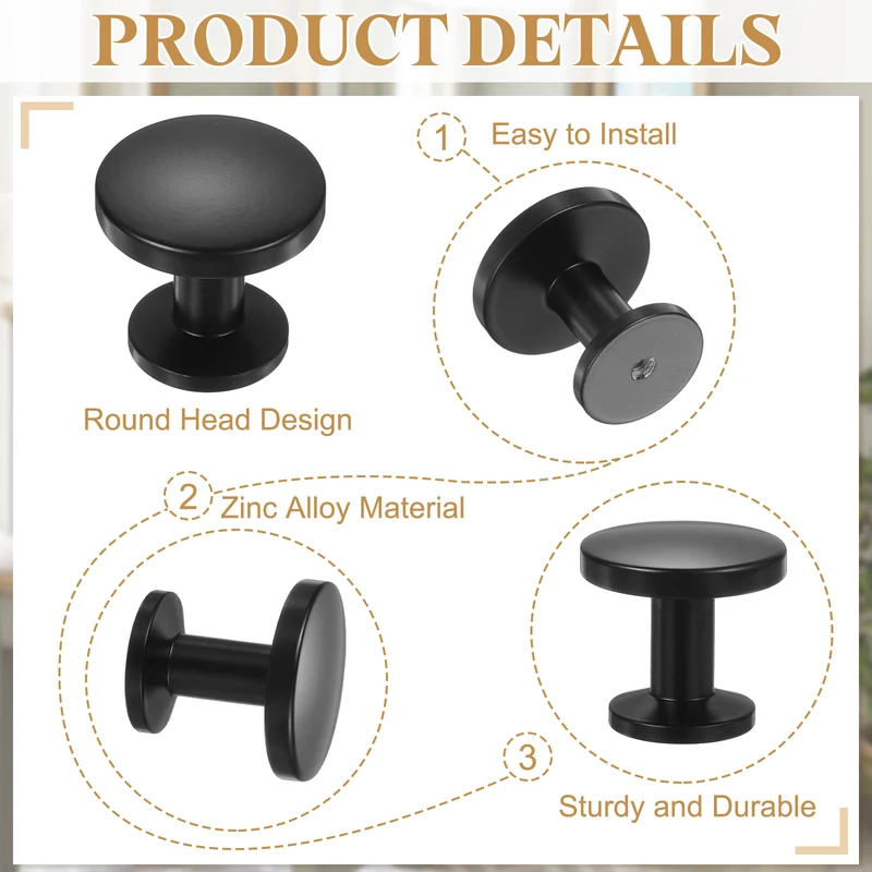 10Pcs 1-1/5" (30mm) Zinc Alloy Round Cabinet Dresser Knobs Matte Black