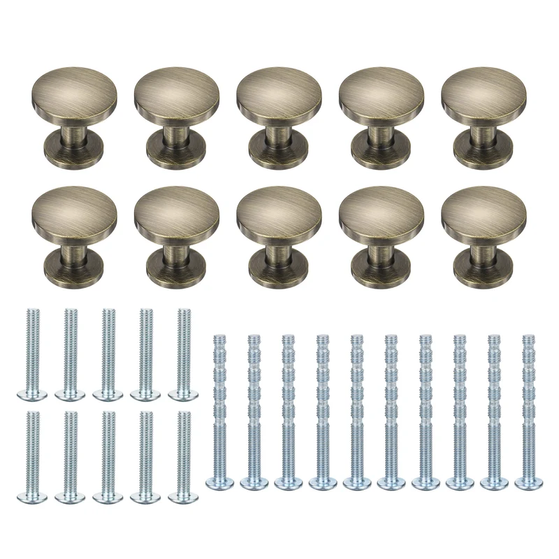 10Pcs 1-1/5" (30mm) Zinc Alloy Round Cabinet Dresser Knobs Champagne Bronze