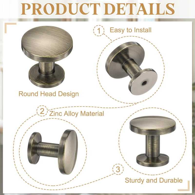 10Pcs 1-1/5" (30mm) Zinc Alloy Round Cabinet Dresser Knobs Champagne Bronze