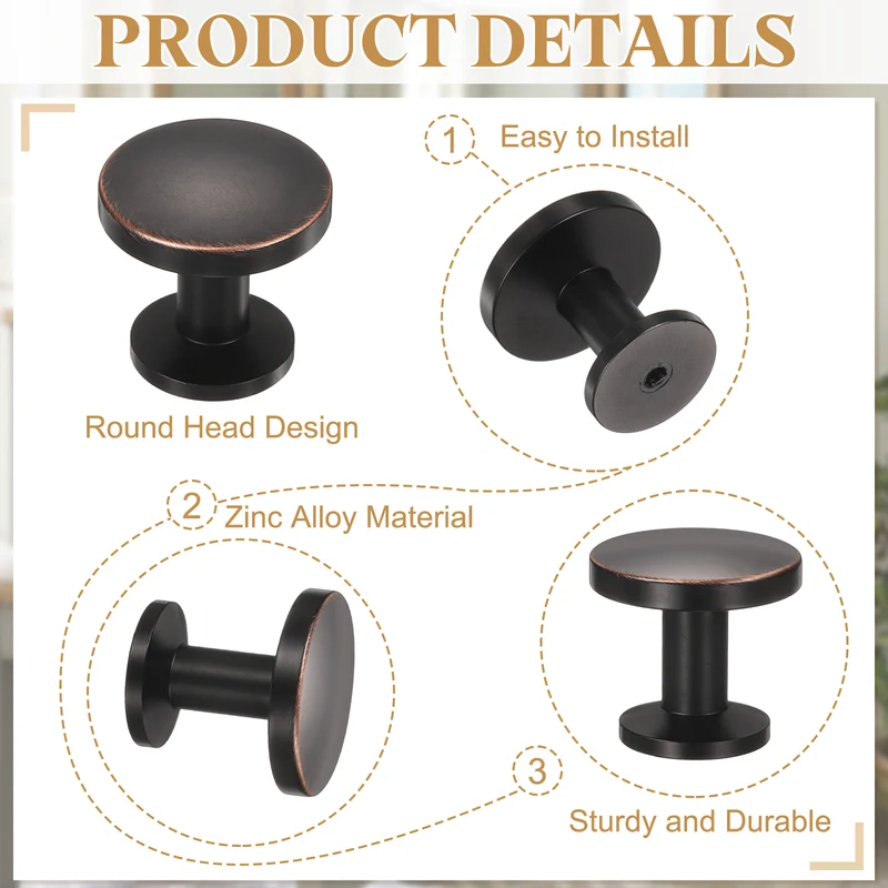 10Pcs 1-1/5" (30mm) Zinc Alloy Round Cabinet Dresser Knobs Oil Rubbed Bronze