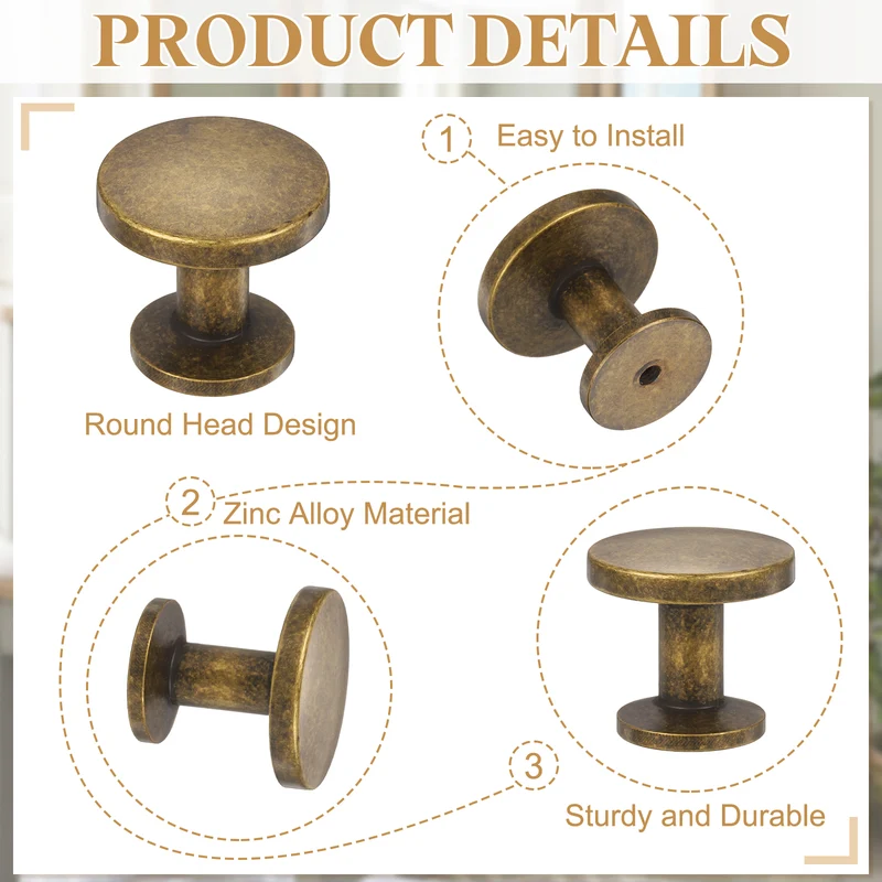 10Pcs 1-1/5" (30mm) Zinc Alloy Round Cabinet Dresser Knobs Bronze