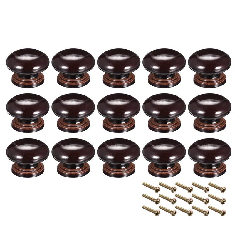 Round Pull Knob Handle 34mm Dia Cabinet Furniture Bedroom Dark Brown 15pcs