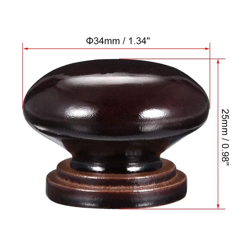Round Pull Knob Handle 34mm Dia Cabinet Furniture Bedroom Dark Brown 15pcs