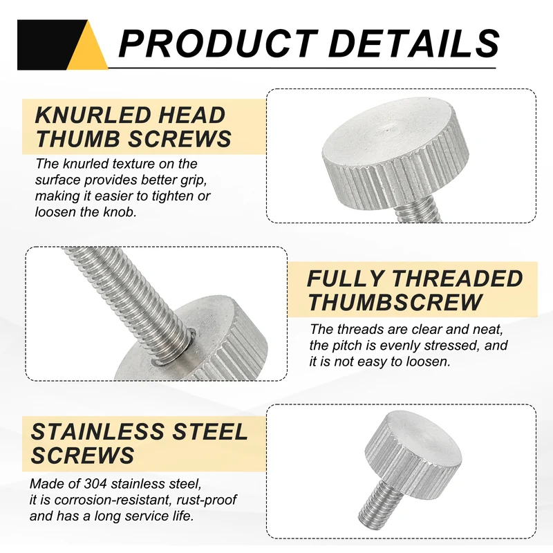 6 PCS M4 x 8mm Flat Knurled Head Thumb Screws for Industry