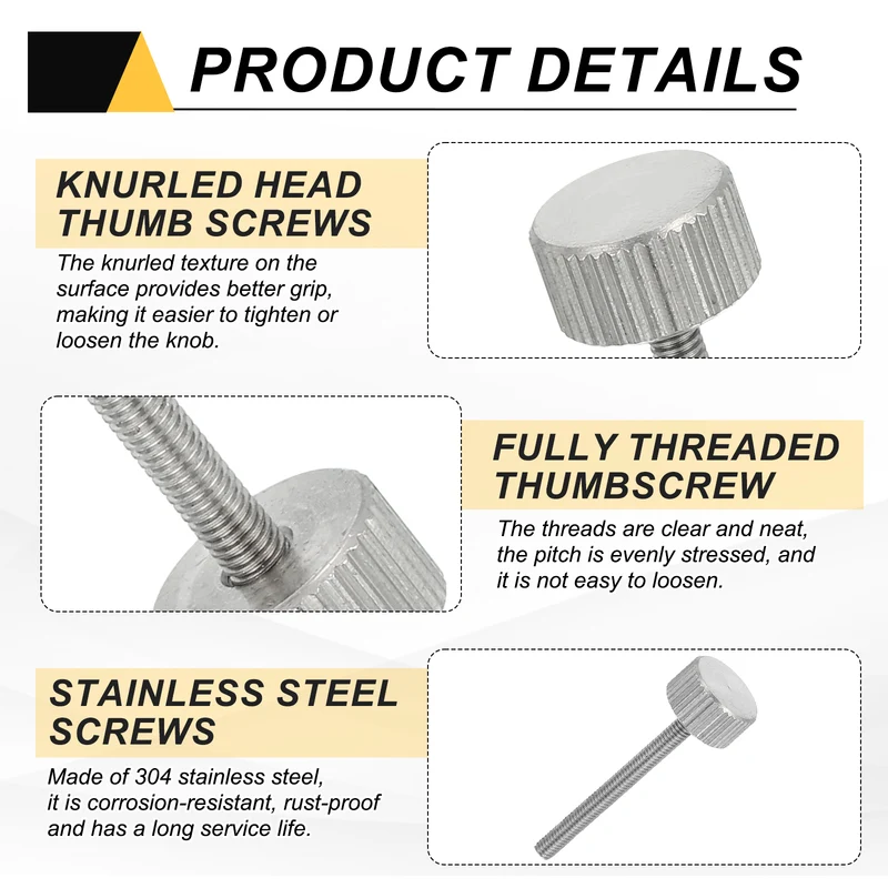 6 PCS M3 x 30mm Flat Knurled Head Thumb Screws for Industry
