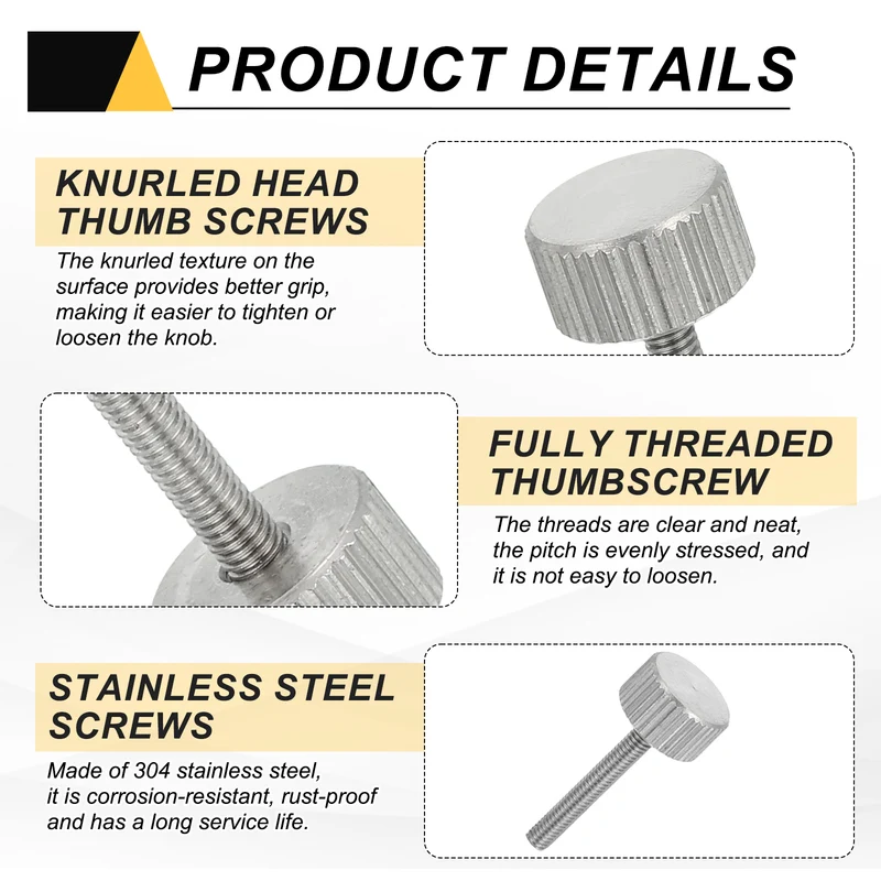 6 PCS M3 x 25mm Flat Knurled Head Thumb Screws for Industry