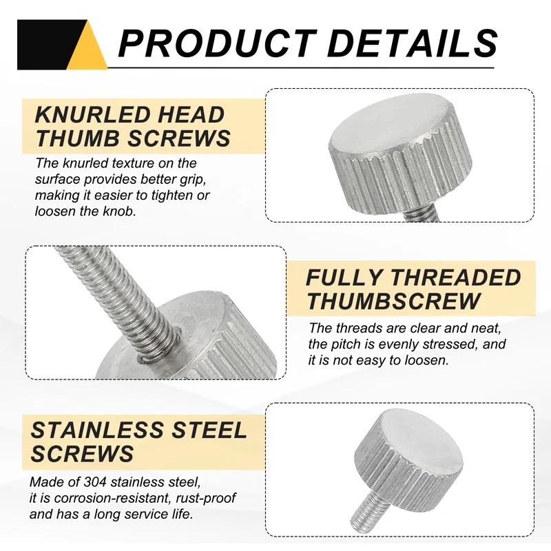 6 PCS M3 x 12mm Flat Knurled Head Thumb Screws for Industry