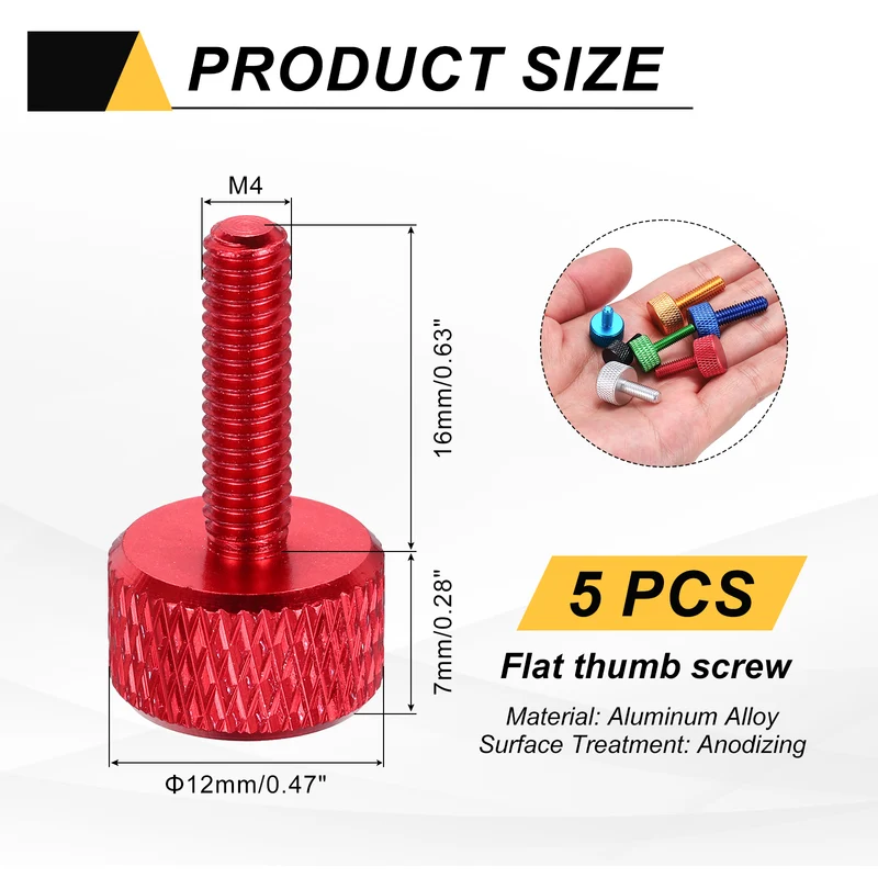 5Pcs M4x16mm Flat Head Knurled Thumb Screws for Graphics Card Red