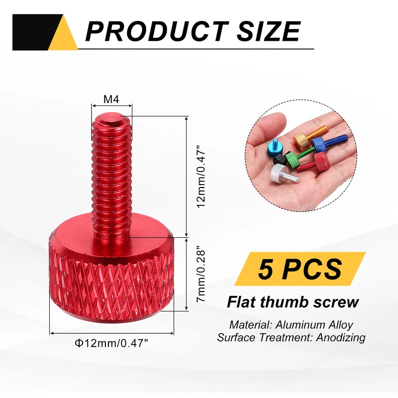 5Pcs M4x12mm Flat Head Knurled Thumb Screws for Graphics Card Red