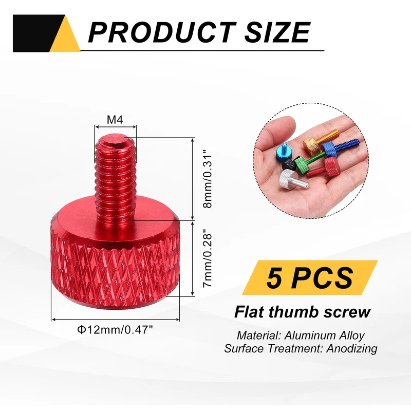 5Pcs M4x8mm Flat Head Knurled Thumb Screws for Graphics Card Red