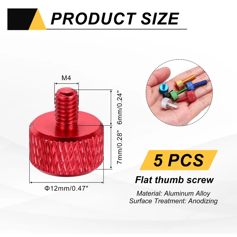 5Pcs M4x6mm Flat Head Knurled Thumb Screws for Graphics Card Red