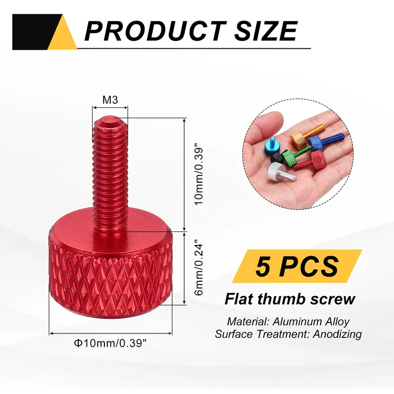 5Pcs M3x10mm Flat Head Knurled Thumb Screws for Graphics Card Red