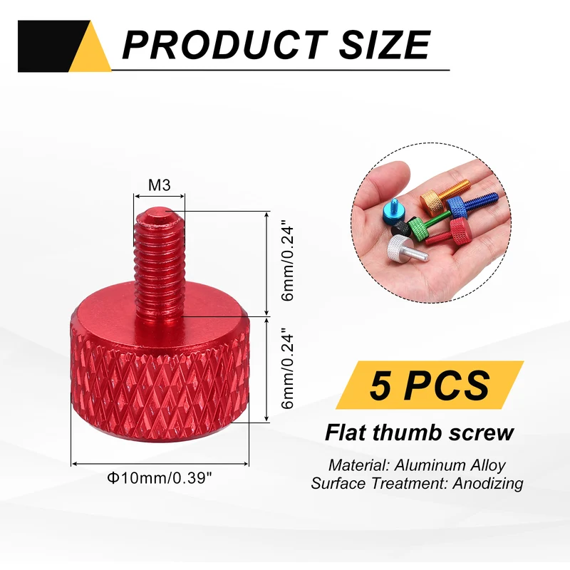 5Pcs M3x6mm Flat Head Knurled Thumb Screws for Graphics Card Red
