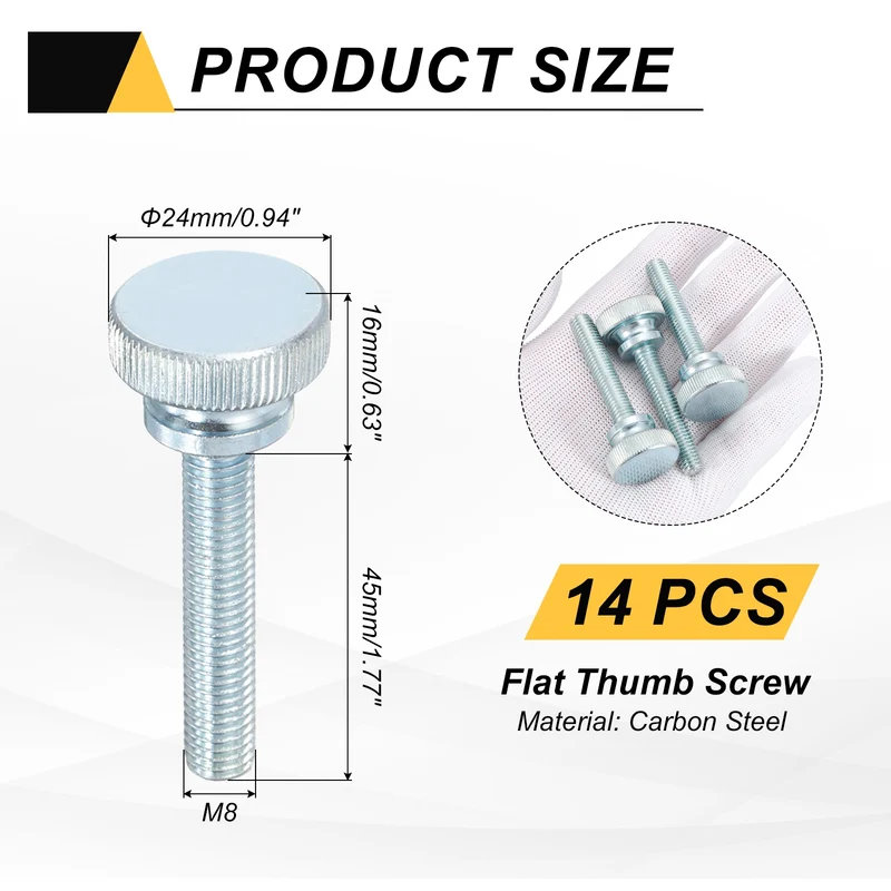 14 Pcs M8x45mm Zinc Plated Flat Knurled Fully Threaded Thumb Screws
