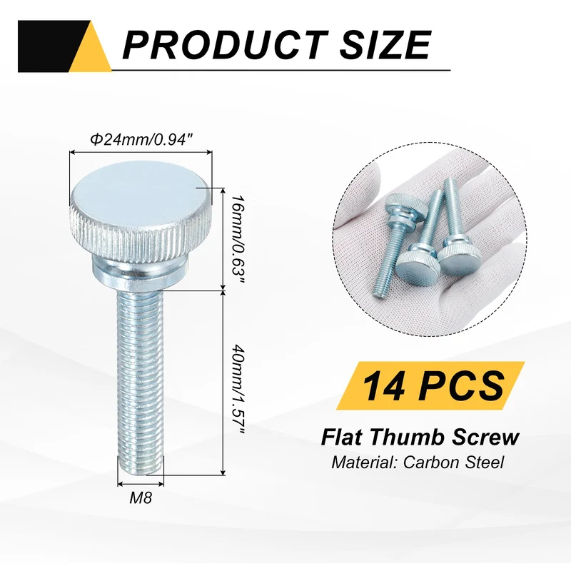 14 Pcs M8x40mm Zinc Plated Flat Knurled Fully Threaded Thumb Screws