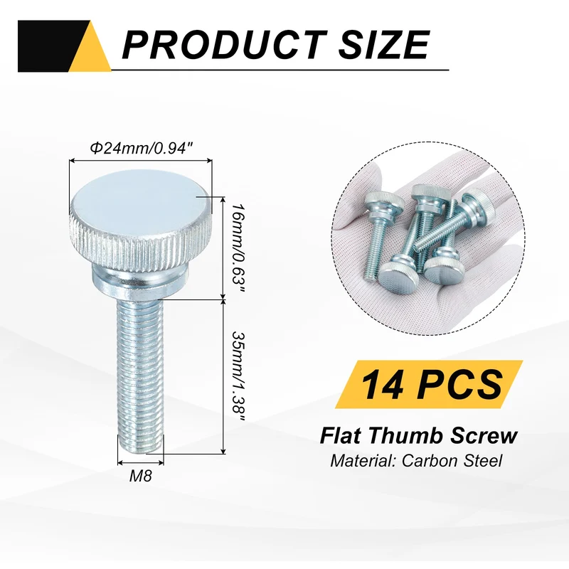 14 Pcs M8x35mm Zinc Plated Flat Knurled Fully Threaded Thumb Screws