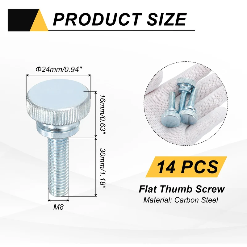 14 Pcs M8x30mm Zinc Plated Flat Knurled Fully Threaded Thumb Screws