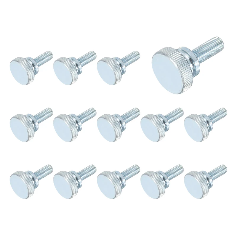 14 Pcs M8x25mm Zinc Plated Flat Knurled Fully Threaded Thumb Screws