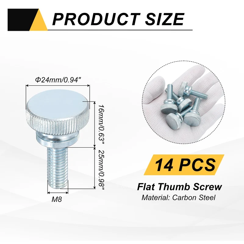 14 Pcs M8x25mm Zinc Plated Flat Knurled Fully Threaded Thumb Screws