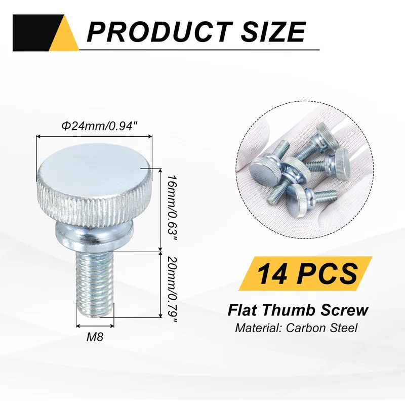 14 Pcs M8x20mm Zinc Plated Flat Knurled Fully Threaded Thumb Screws