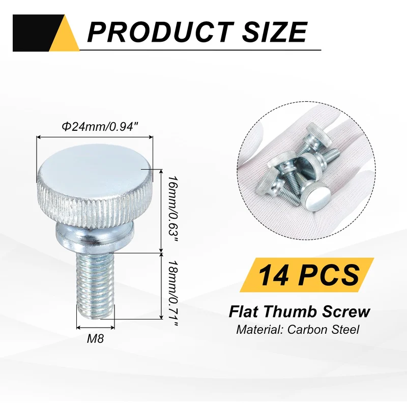 14 Pcs M8x18mm Zinc Plated Flat Knurled Fully Threaded Thumb Screws