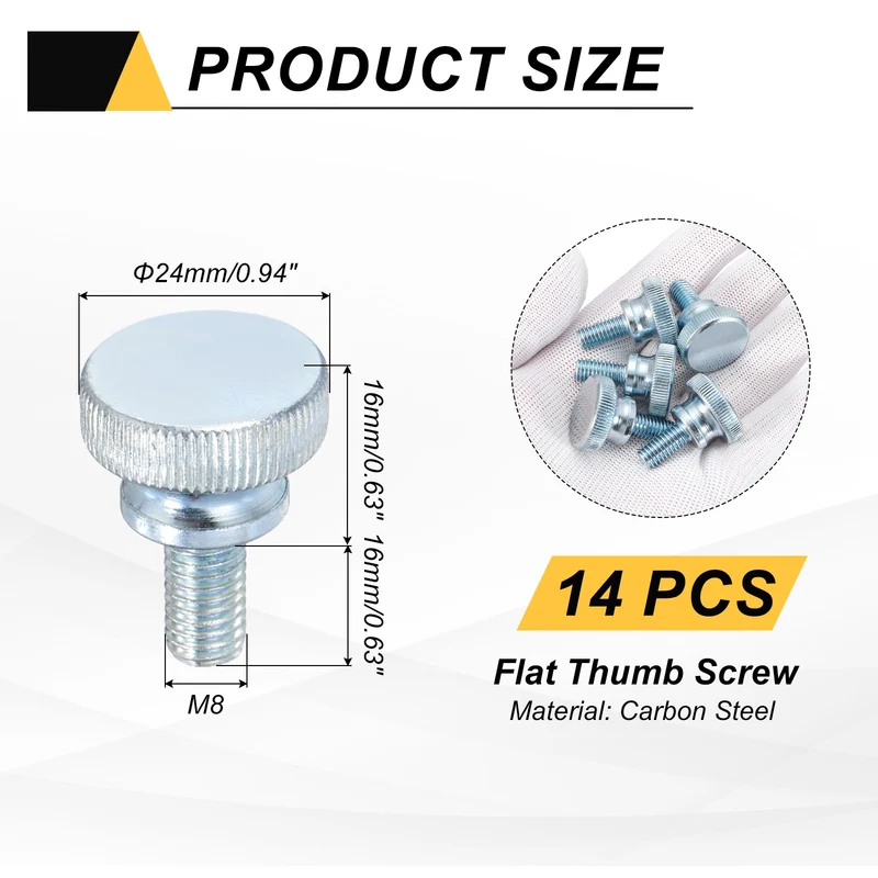 14 Pcs M8x16mm Zinc Plated Flat Knurled Fully Threaded Thumb Screws