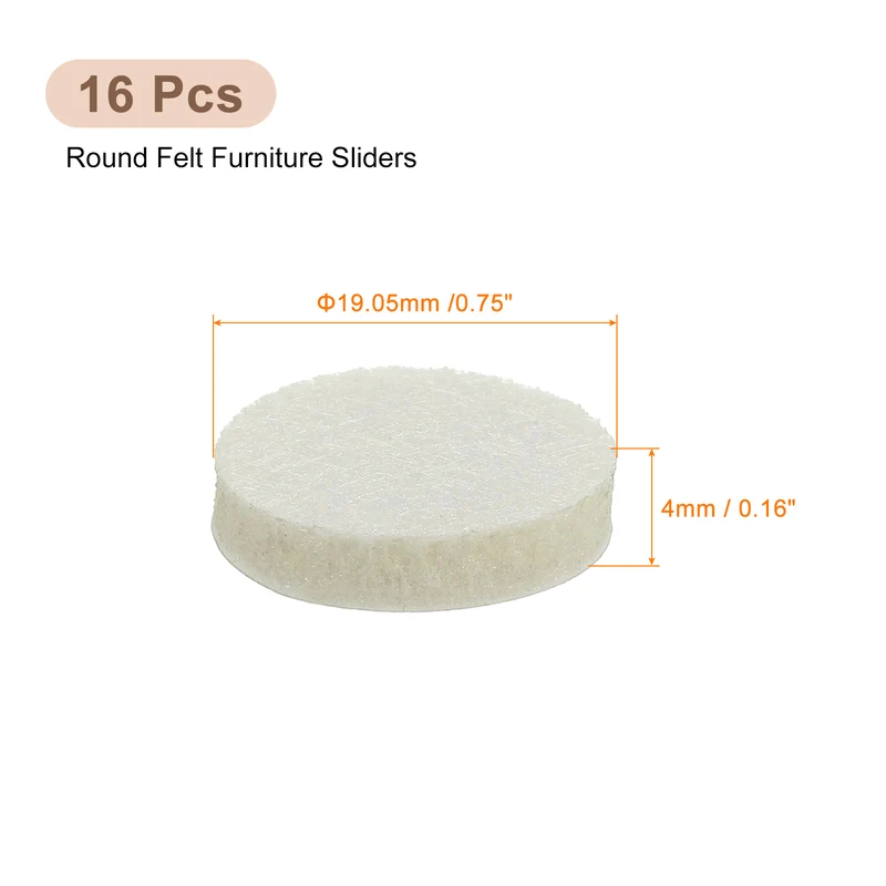 Furniture Sliders, 16Pcs 0.75" - Self Adhesive Felt Furniture Pads (Beige)