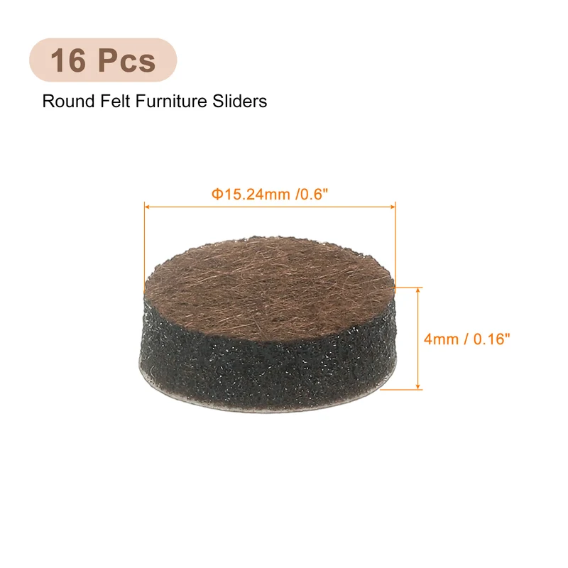 Furniture Sliders, 16Pcs 0.6" - Self Adhesive Felt Furniture Pads (Brown)