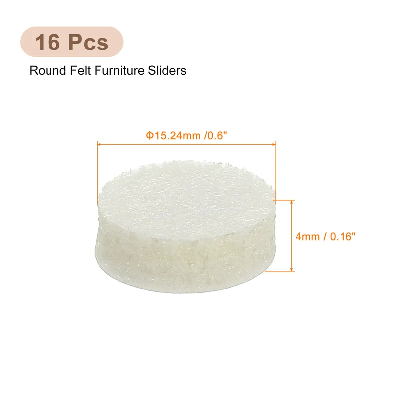 Furniture Sliders, 16Pcs 0.6" - Self Adhesive Felt Furniture Pads (Beige)
