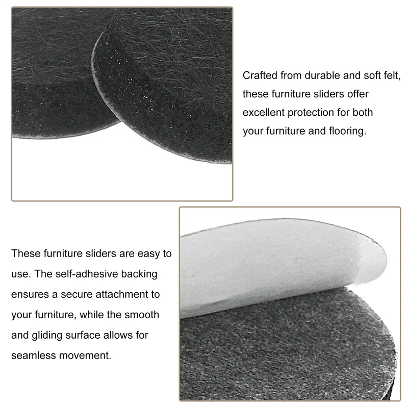 Furniture Sliders, 16Pcs 0.6" - Self Adhesive Felt Furniture Pads (Black)